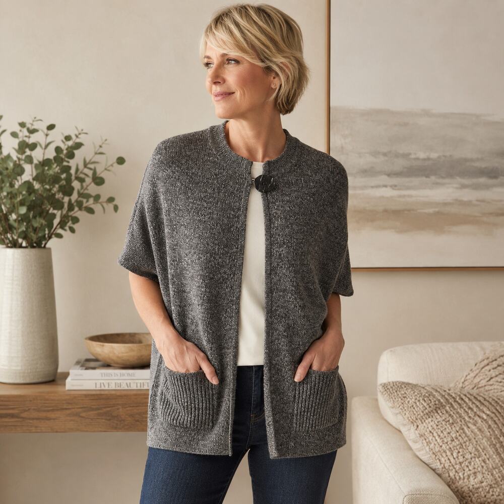 Coldwater Creek grey cardigan large button Small preppy fall business casual